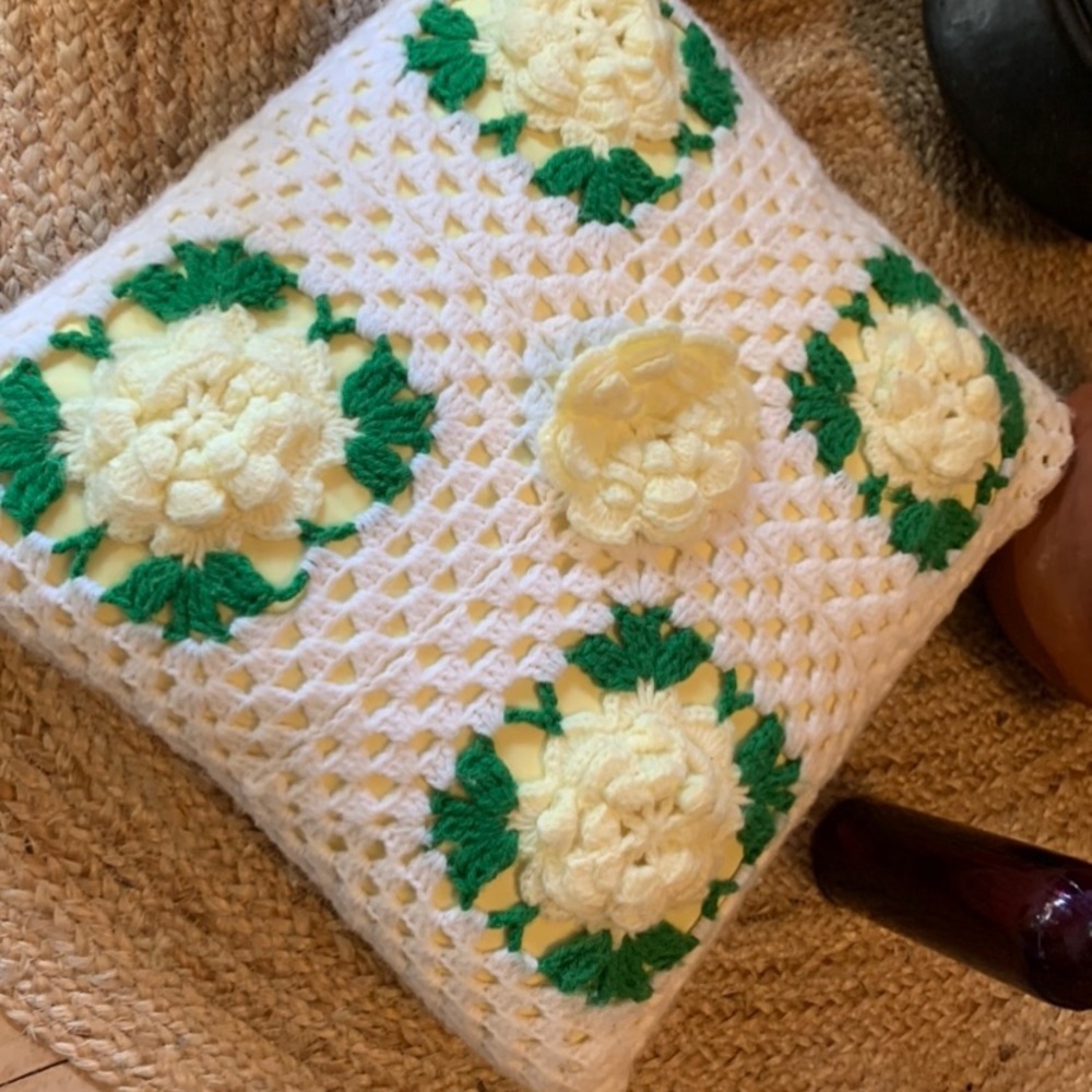 Homemade crochet pillow  ,oversized! Floral detailed! Boho ,cottage core 🥰​